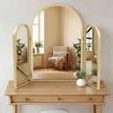 Wonderjune Trifold Vanity Mirrors 3 Way, 30 x 37 in Adjustable Arch Trifold Mirror for Bathroom Bedroom, Decorative Folding 3 Sided Mirror Wall Mounted for Braiding Hair Makeup(Gold)