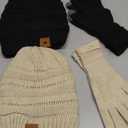 4 Pcs Winter Hat and Gloves for Women Fleece Lined Knit Beanie Touchscreen Gloves Warm Skull Hat Set for Cold Weather(Black, Beige)