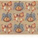 Dunzy Fall Pumpkin Plaid Bow Doormats Coquette Imitation Coir Outdoor Mat Harvest Welcome Front Non-Slip Door Mats Autumn Thanksgiving Rugs Decor for Indoor Outdoor Home Entrance Porch