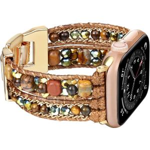 Boho Bracelet Compatible with Apple Watch Band 41mm 40mm 42mm 38mm 49mm 46mm 45mm 44mm Natural Stone Beaded iWatch Band Women Men Apple Watch Strap Ultra Series 11/10/9/8/7/6/5/4/3/2/1/SE 3/Ultra 3 (Brown Beads)