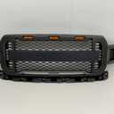 Front Grill Mesh Grille Replacement Compatible for Ford F 150 2018 2019 2020 with DRL & Turn Signal Lights and 3 Amber LED Lights(Matte Black)