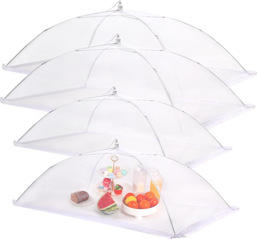 JULBEAR 4 Pcs Extra Large Mesh Food Cover Tent Umbrella Food Screen Covers for Outside Pop-up Mesh Reusable Food Nets for Parties Picnics Outdoor BBQs Collapsible (2 Pcs 40"x24", 2 Pcs 32"x24")