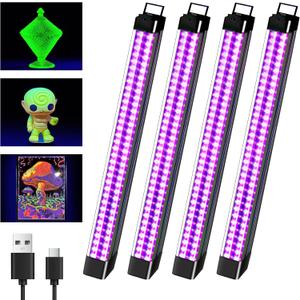 4 Pack Rechargeable Black Light Bar 10W Battery Operated Blacklight, Portable BlackLights for Glow Party Fishing