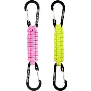 BRAVESHINE Paracord Keychain Carabiner Clip, D Ring Lanyard Hanger Stroller Hook for Water Bottle, Key, Backpacks, Men, Women (1 Pink 1 Green)