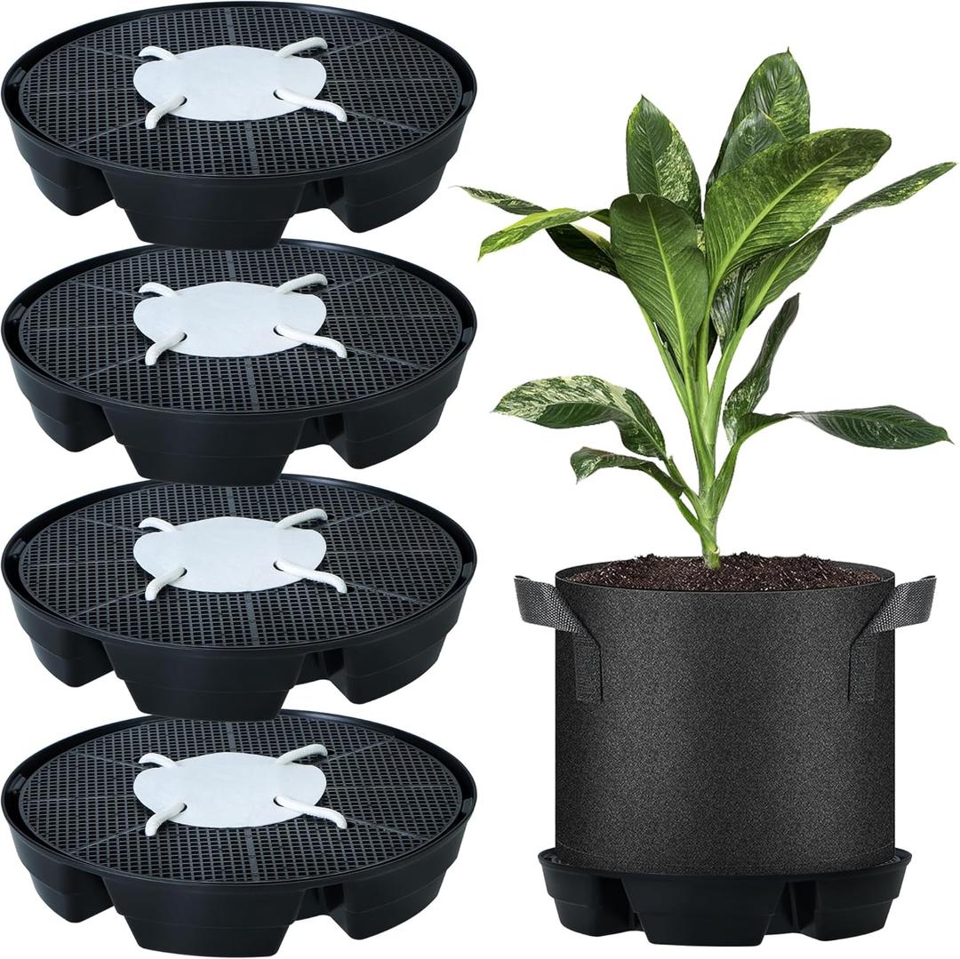 4 Pcs Self-Watering Fabric Pot Base, Auto-Irrigation System Plant Saucer for 5 Gallon Fabric Pots, Auto Watering Plant Water Tray Self Watering System for Indoor Greenhouses Grow Tents Gardens