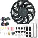BLACKHORSE-RACING 12" Universal Electric Radiator Cooling Fans + Thermostat Relay & Mount Kit