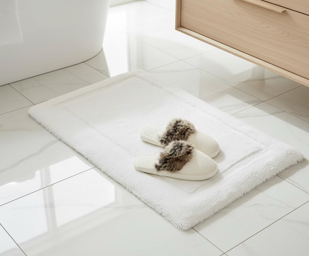 Dreame. White Premium Removable Silp Cover Memory Foam Bath Mat, Thick Ultra Soft, Non-Slip, Water Absorbent Bathroom Rug 21 x 34