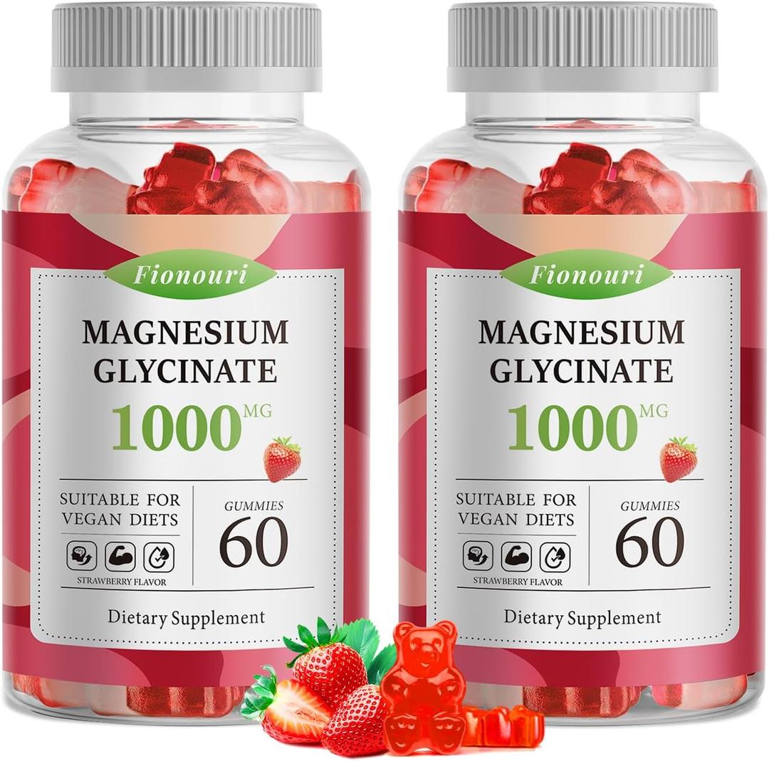 Magnesium Glycinate Gummies 1000mg - for Adults Magnesium Potassium Supplement with Vitamin D, B6, CoQ10 for Calm Mood & Sleep Support - 120 Strawberry Flavor-2 Pack, Expires 11/2025