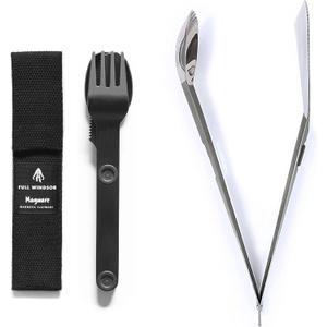 Full Windsor MAGWARE Magnetic Camping Utensil Set and THE SPLITTER Titanium Tongs, Spork and Spatula Bundle, Camping Accessories & Cooking Utensils, Portable & Durable Backpacking Travel Cutlery Set