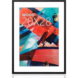 20x28 Poster Frame,Natural Soild Wood Black Picture Frames with Polished Plexiglass,Easy to Hang,Display Picture 20x28 without Mat or 16x24 with Mat for Wall Mounting Horizontally and Vertically, Black