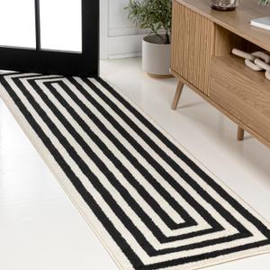 JONATHAN Y Bandol Mitre Stripe Black/Ivory Runner Rug, 2x8, Modern, Classic, Geometric, Easy-Cleaning for Living Room, Bedroom, Kitchen, Pet Friendly, Non-Shedding (MOH211F-28)