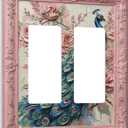 Vintage Peony Peacock Double Rocker Decorative Light Switch Cover