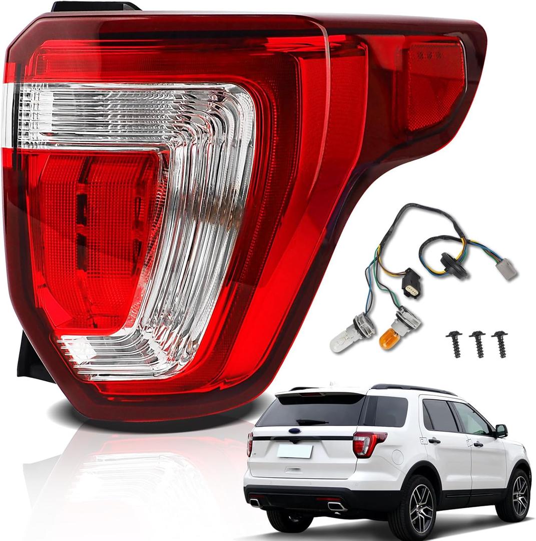 Tail Lights Compatible with 2016 2017 2018 2019 Ford Explorer Rear Brake Lamp Assembly With Wire Harness and Bulbs Replace FB5Z13404A (2016-2019 Ford Explorer, Right Passenger Side)