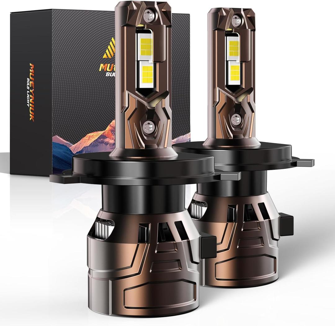 Upgraded H4/HB2/9003 Light Bulbs, 36000LM Super Bright 6500K 800% Brighter, Plug and Play Quick Installation, IP68, Long Service Life with Cooling Fan (Pack of 2)