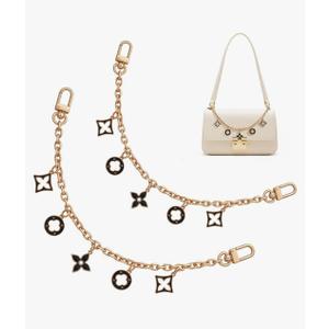 2 Pcs Bag Charm Chain Replacement Purse Chain with Gold Black Flower Pendant Bum Bag Accessories Suitable for Handbags Crossbody Bags 11.8 Inches
