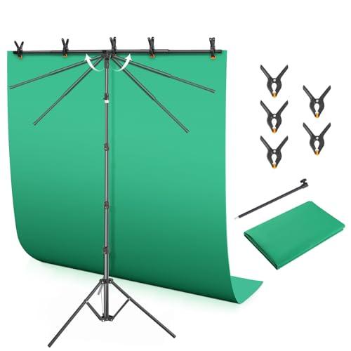 Green Screen Backdrop Kit with T-Shaped Stand, 4.6x6ft Adjustable Chroma Key Green Screen for Streaming, Photography Background with Stable Support for YouTube, Gaming, Video Recording