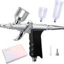 Airbrush Kit 0.3mm Air Brush Painting Set Dual Action Airbrush Kit with 7cc &30ml & 40ml Plastic Paint Cup Airbrush Spray Tool Set for Tattoo, Makeup, Nail, Model