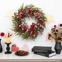 Valentines Day Wreaths for Front Door 22 Inch Valentines Wreath Artificial Valentine's Day Wreath with Red Pink Berry and Little Bear for Valentine's Day Anniversary Wedding