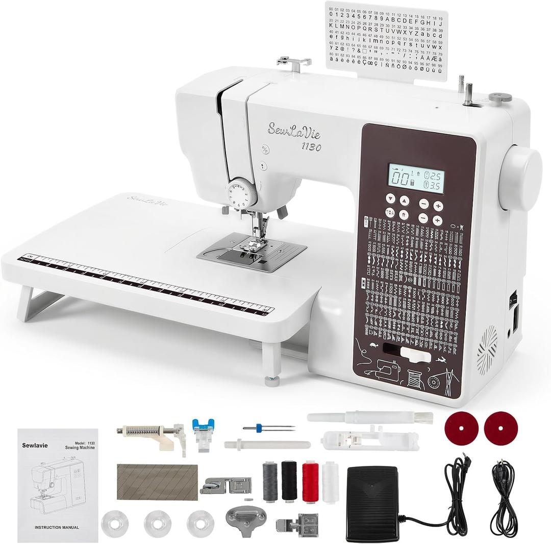 1130 Computerized Sewing and Quilting Machine, 300 Stitches, LCD Screen, 1-Step Buttonhole, Speed Control, Wide Table, Sewing Machine for Clothes & Jeans, Sews Multiple Layers of Denim