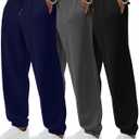 August Alley 3 Pack Big and Tall Sweatpants for Men Athletic Workout Jogger Lounge Pants with Pockets and Drawstring (4X-Large, Black, navy Blue, dark Grey)