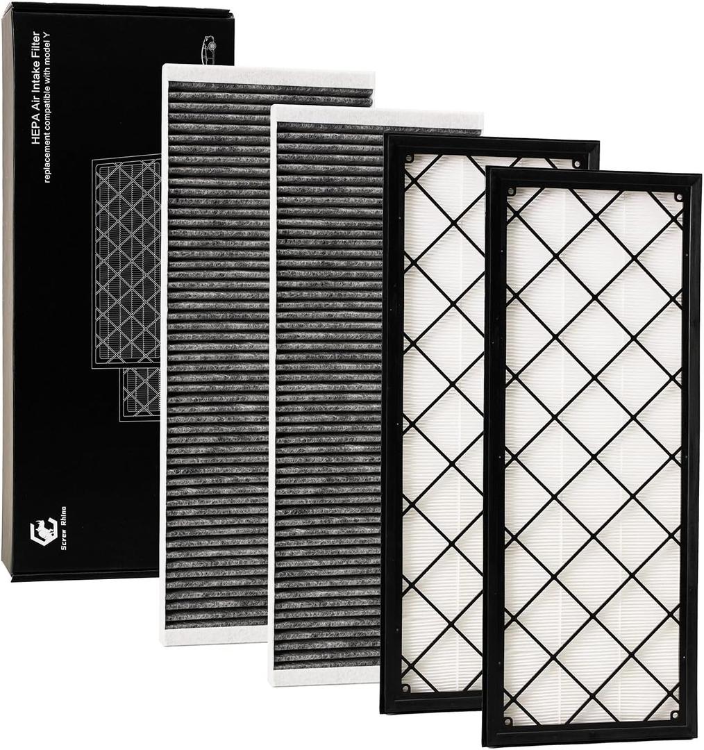 HEPA Air Filter for Tesla Model Y 2020 2021 2022 2023 2024 2025 2026,4-PCS Activated Carbon Intake Filter,Compatible with 1658376-00-A/1658375-00-A.