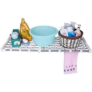 Hershii Tension Shelf Expandable Closet Organizer Adjustable Rod Heavy Duty Hanging Rail Rustproof DIY Storage Rack 4-Bar Extention with Gaskets for Garage Bathroom Kitchen Bedroom Wardrobe (55-90cm/21.65-35.43inches)