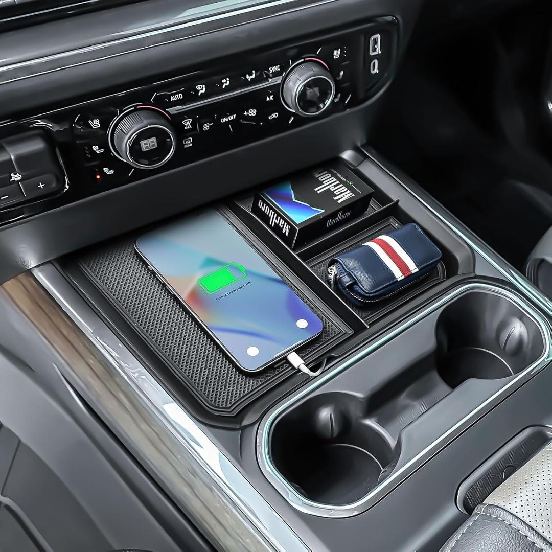 EDBETOS Front Center Console Organizer Tray for 2024 2025 2026 Chevy Silverado 2500HD/3500HD Console Compartment Cover Insert Hidden Organizer (Full Console w/ Seats Only ! Not for Sierra!)