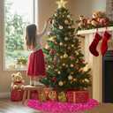 Hot Pink Christmas Tree Skirt Sequin 60 Inch Tree Skirt Large Velvet Christmas Tree Skirt Sparkle Fuchsia Xmas Tree Skirts Metallic Christmas Tree Base Cover Skirt for Fall Party Santa Decor