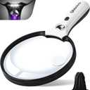 Large Magnifying Glass with Light, Magnifier 10X 20X 45X Handheld Illuminated Lighted Magnifier with 3 LED Lights 1UV Light Storage Bag Clean Cloth for Seniors Reading Inspection (Black)