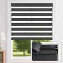 LazBlinds No-Drill Cordless Zebra Blinds - Dual Layer Light Filtering & Room Darkening, Free-Stop Lift, Easy Install, Day & Night Privacy with Valance for Window 34" W x 72" H, Black