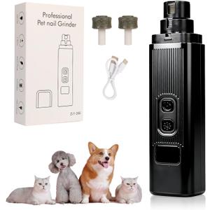 Cat Nail - Safe Cut Cat Nail Trimmer with Three Grinding Heads, Pet Nail Clippers with Light, Two Adjustable with 360 Grinding Settings, Ultra-Quiet, for All Cats  Dogs (Black)