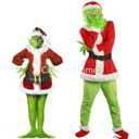 Adult Santa Grinch Costume Xmas Cosplay Men Christmas Santa Fancy Dress Full Set