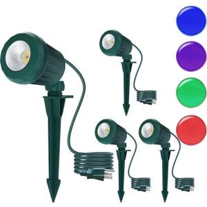 Halloween & Christmas Outdoor Spotlight, 6500K Cool White LED Landscape Lighting with 4 Lenses (RGB Purple), IP67 Waterproof, 120V Plug-in for Yard, Garden Tree Holiday Decor(4 Pack, Green)