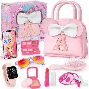 GKTZ Little Girl Purse, Pretend Makeup for Toddlers 3 4 5 6 Year Old Girls Birthday Gift, My First Purse Set Princess Toys Includes Kids Purse, Sunglasses, Phone, Wallet, Keys (Pink)