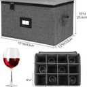 Wine Glass Storage Box 2 Pack, Hard Top Stemware Storage Cases Containers , Stackable Crystal Glass Storage Containers for 24 Glassware Drinkware, with Handles for Moving/Home, 17"x13"x10" Black