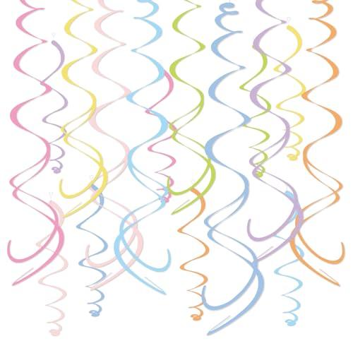 HonuGoGo 48PCS Pastel Paper Swirl Decorations Hanging Ceiling Streamers for Birthday, Spring, Bridal, Gender Reveal, Wedding, or Everyday Party Decor