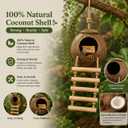 Crested Gecko Tank Accessories, Reptile Bridge and Plants with Coconut Shell Ladder Hideout, Natural Terrarium Decor for Lizard, Chameleon, Leopard Gecko, Snake, Hermit Crab and Tortoise (Group B)