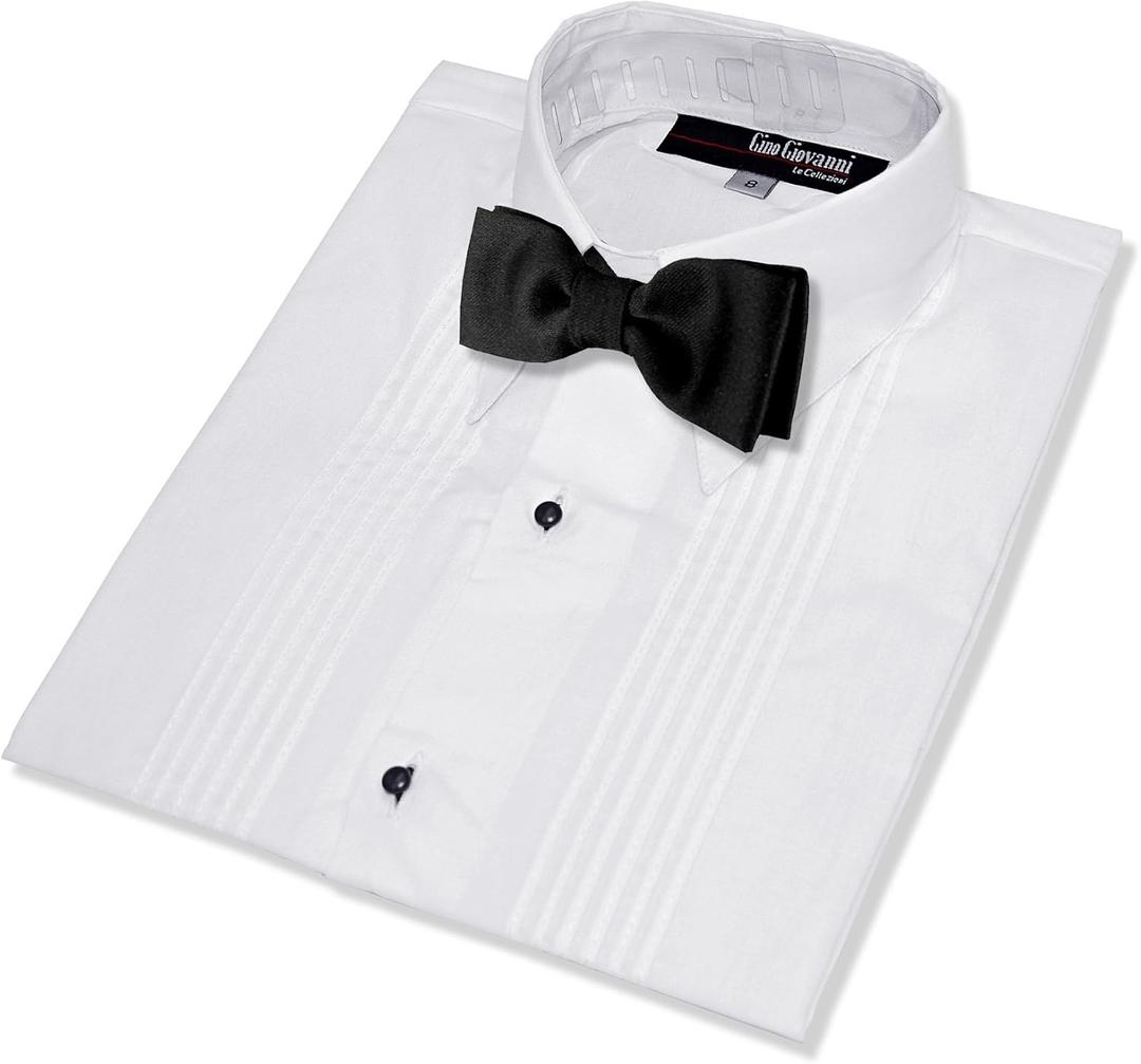 Gino Giovanni Boys Formal Tuxedo Shirt with Bow Tie (8, White)