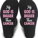My God Is Bigger Than Cancer Socks - Inspirational Chemo Gifts For Breast Cancer, Cancer Patients, Chemotherapy (Cotton, cancer(167)) (Black)