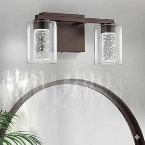 SineRise 2-Light Bronze Vanity Light with 3 Color Modes (3000K/ 4000K/ 6000K), Eye Protection LED Bathroom Light Fixture, Dimmable Modern Wall Light Over Mirror with Clear Glass Shade
