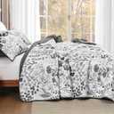 Xruibed Quilt Set Queen Size 3 Pieces Grey Floral Quilt Sets Reversible Bedspreads Bedding Set Soft and Cozy Microfiber Lightweight Quilt Flower Plant Bed Coverlet Sets for All Season(Queen 96"x90")