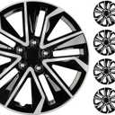 BDK 16 Inch Hubcaps Set of 4 OEM Replacement Snap-On Wheel Rim Covers - Universal Fit Car Wheel Cover for Cars, Trucks, SUV, Vans Durable ABS Black & Silver 10-Spoke Hub-Cap Car Accessories Exterior