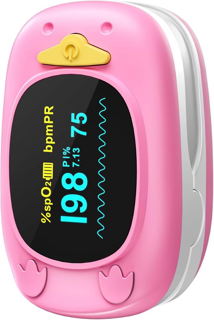 Child Pulse Oximeter, Oxygen Monitor for Kids Baby and Blood Oxygen Saturation Heart Rate Monitor with Automatic Shut-Down, One Directions OLED Display, Include 2 X AAA Batteries (Pink)