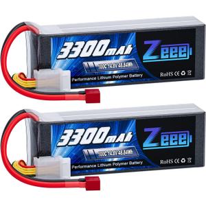 Zeee 4S Lipo Battery 3300mAh 14.8V 100C Soft Pack RC Battery with T Plug for RC Airplane Helicopter RC Boat UAV Drone FPV RC Car Truck Boat(2 Pack)