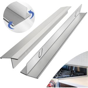 2 x Stove Gap Covers Stainless Steel 2 Packs, 13.8~27.6 Inch Adjustable Heat Resistant Not Sharp Gap Filler, Easy to Clear Stove Counter Gap Cover Suitable for Even Surface (Silver)