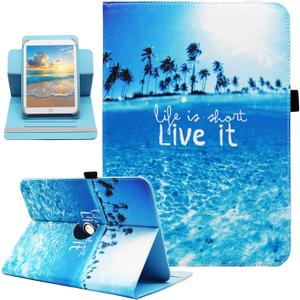 Universal 7 8 Inch Android Tablet Case, Dluggs PU Leather 360 Degree Rotating Multi-Angle Viewing Stand Case Cover for 7.0 8.0 and All 7.0-8.5 Inch Tablet, Beach