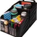 Lusso Gear 9-Compartment Car Seat Organizer with Cup Holders - For Front, Back, Passenger Seats, Truck and Van (Black w Red Stitch)