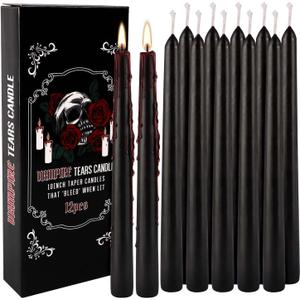 12PCS 10-Inch Black Bleeding Taper Candles,Vampire Tears Taper Candles- Unscented Ideal for Halloween, Christmas, Rituals, and Themed Party Decor 12PCS 10-Inch Black Bleeding Taper Candles,Vampire Tears Taper Candles- Unscented Ideal for Halloween, Christmas, Rituals, and Themed Party Decor