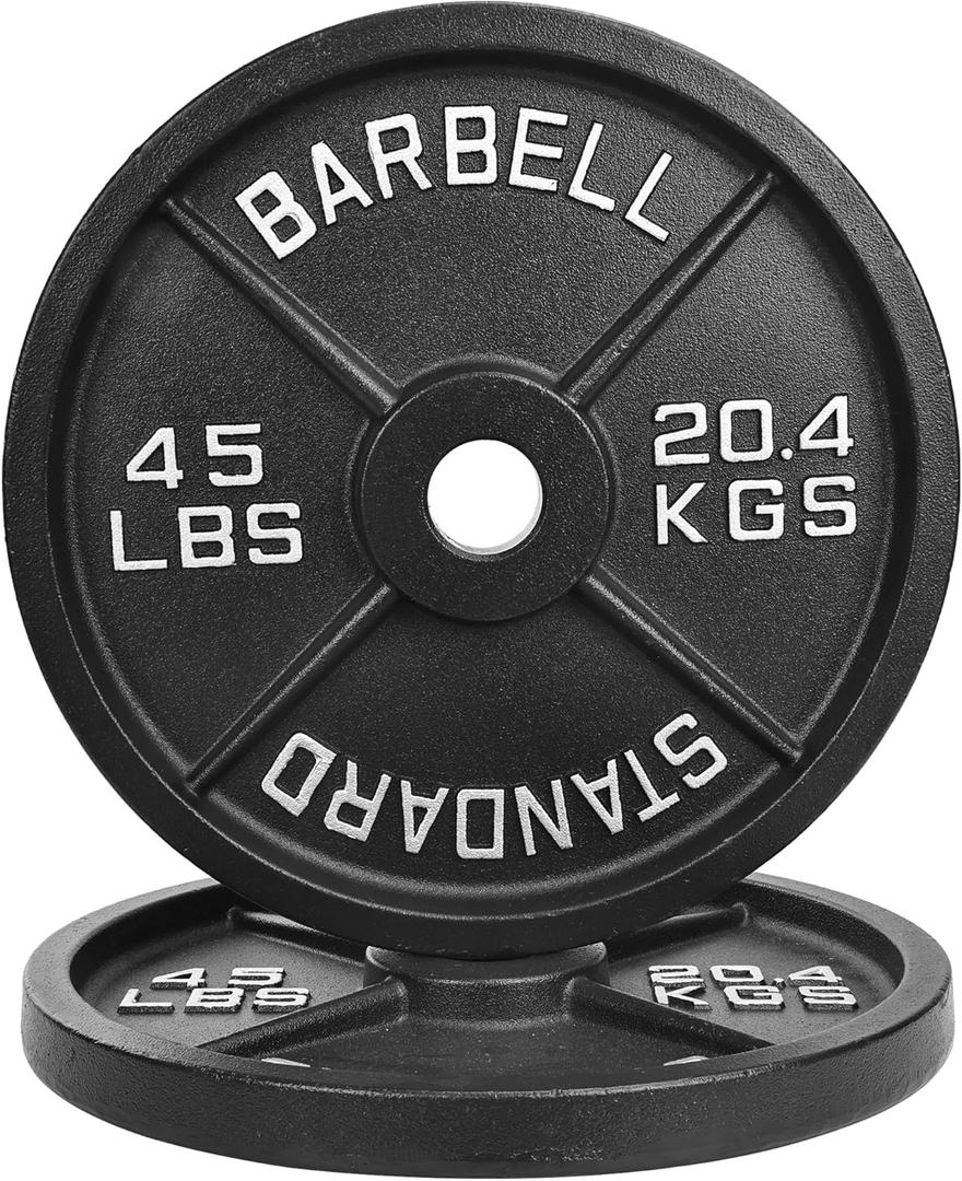 Fitvids Olympic Cast Iron 2-Inch Weight Plate for Strength Training & Weightlifting, Multiple Weights Available, 45LB (Pair)