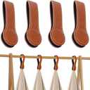 4 PCS Genuine Leather Towel Clips for Kitchen, Magnetic Hand Clips, Towel Holder with Magnet for Rods and Racks, Bathroom Accessory (Light Brown)